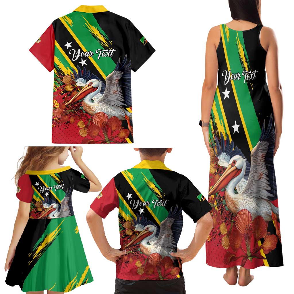 Personalized Saint Kitts and Nevis Pelican Family Matching Tank Maxi Dress and Hawaiian Shirt Royal Poinciana Flowers - Wonder Print Shop