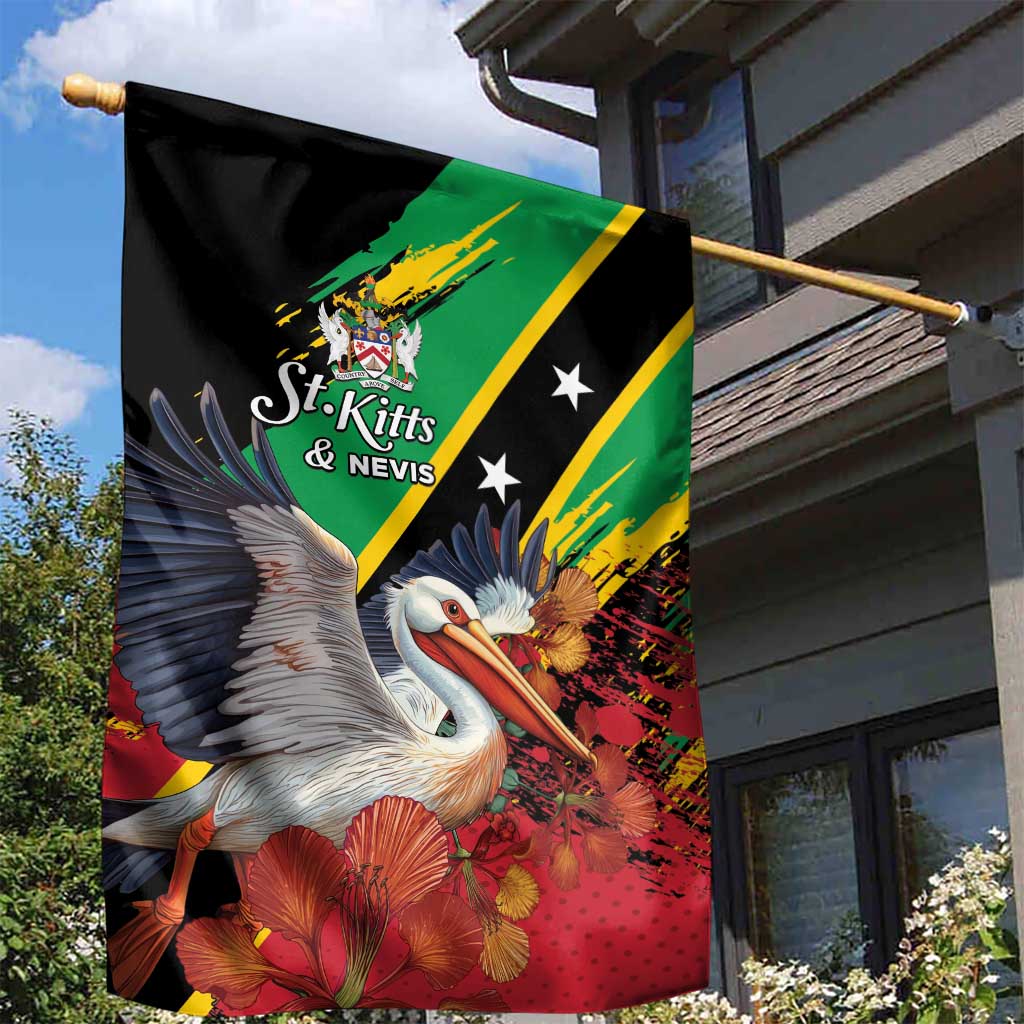 Saint Kitts and Nevis Pelican Garden Flag Royal Poinciana Flowers - Wonder Print Shop