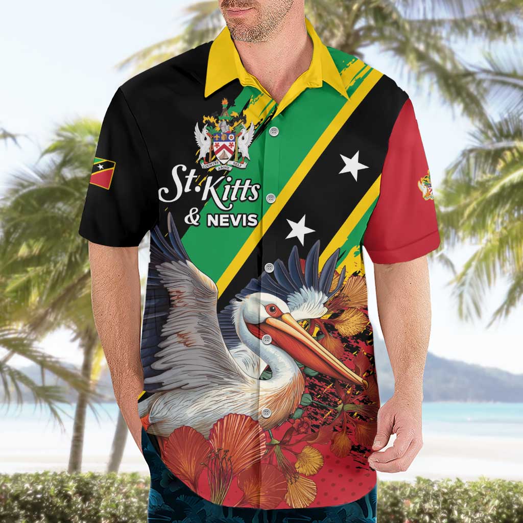 Personalized Saint Kitts and Nevis Pelican Hawaiian Shirt Royal Poinciana Flowers - Wonder Print Shop
