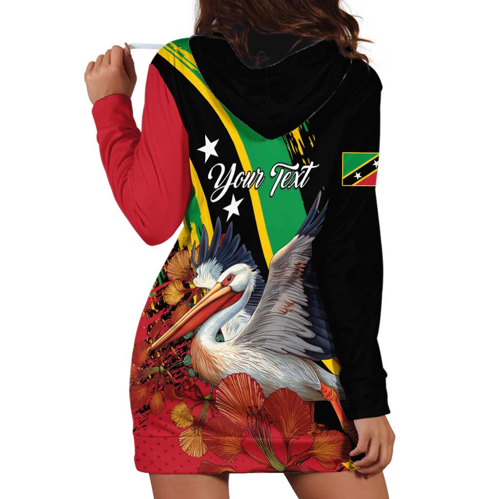 Personalized Saint Kitts and Nevis Pelican Hoodie Dress Royal Poinciana Flowers - Wonder Print Shop
