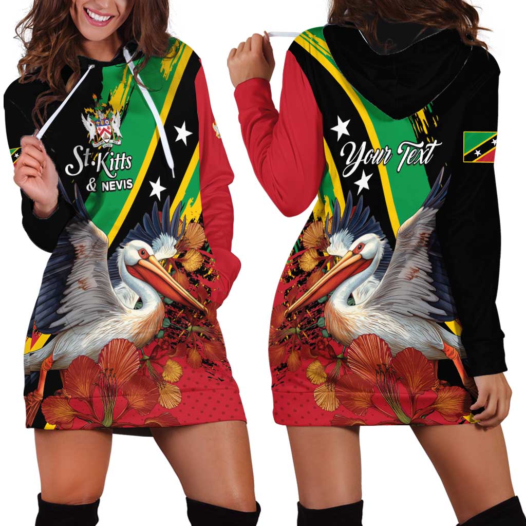 Personalized Saint Kitts and Nevis Pelican Hoodie Dress Royal Poinciana Flowers - Wonder Print Shop