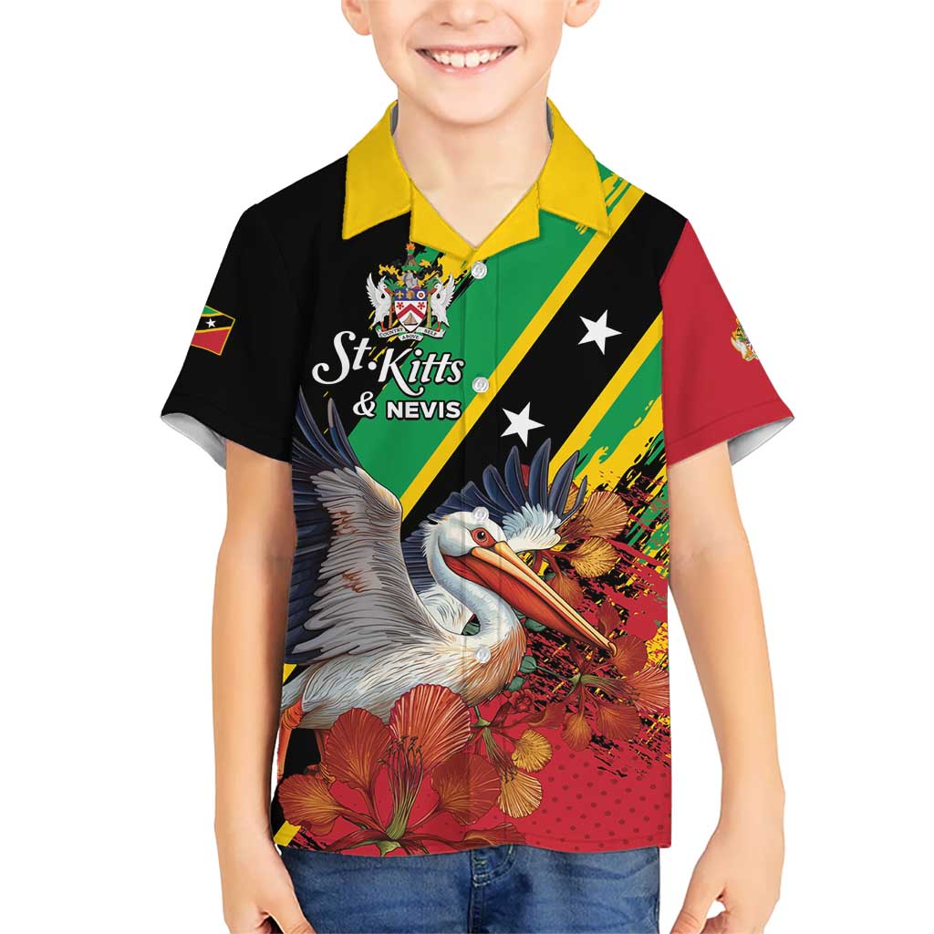 Personalized Saint Kitts and Nevis Pelican Kid Hawaiian Shirt Royal Poinciana Flowers - Wonder Print Shop