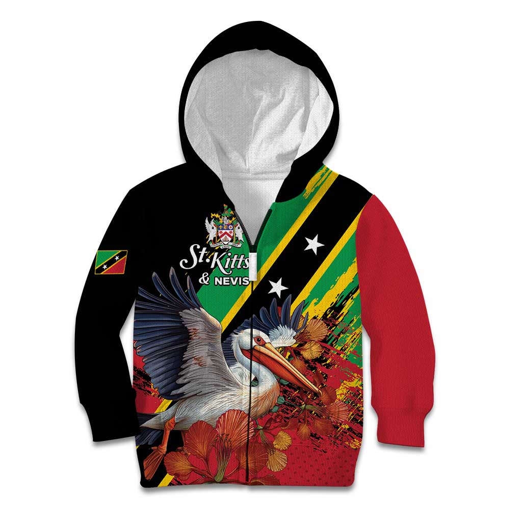 Personalized Saint Kitts and Nevis Pelican Kid Hoodie Royal Poinciana Flowers - Wonder Print Shop