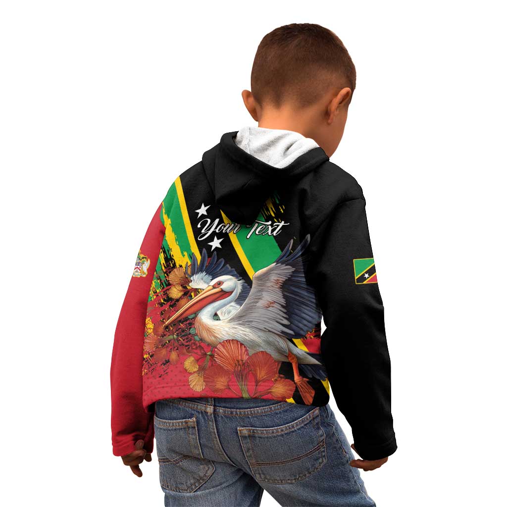 Personalized Saint Kitts and Nevis Pelican Kid Hoodie Royal Poinciana Flowers - Wonder Print Shop