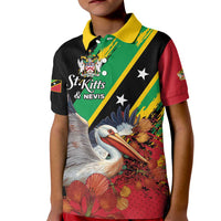 Personalized Saint Kitts and Nevis Pelican Kid Polo Shirt Royal Poinciana Flowers - Wonder Print Shop