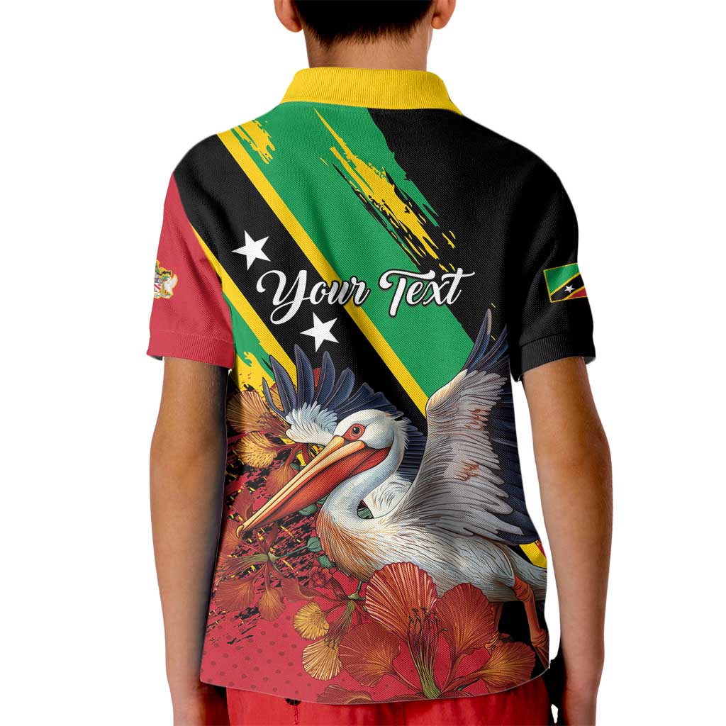 Personalized Saint Kitts and Nevis Pelican Kid Polo Shirt Royal Poinciana Flowers - Wonder Print Shop