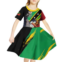 Personalized Saint Kitts and Nevis Pelican Kid Short Sleeve Dress Royal Poinciana Flowers - Wonder Print Shop