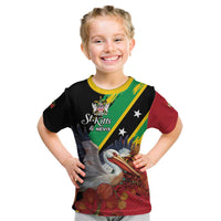 Personalized Saint Kitts and Nevis Pelican Kid T Shirt Royal Poinciana Flowers - Wonder Print Shop