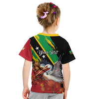 Personalized Saint Kitts and Nevis Pelican Kid T Shirt Royal Poinciana Flowers - Wonder Print Shop