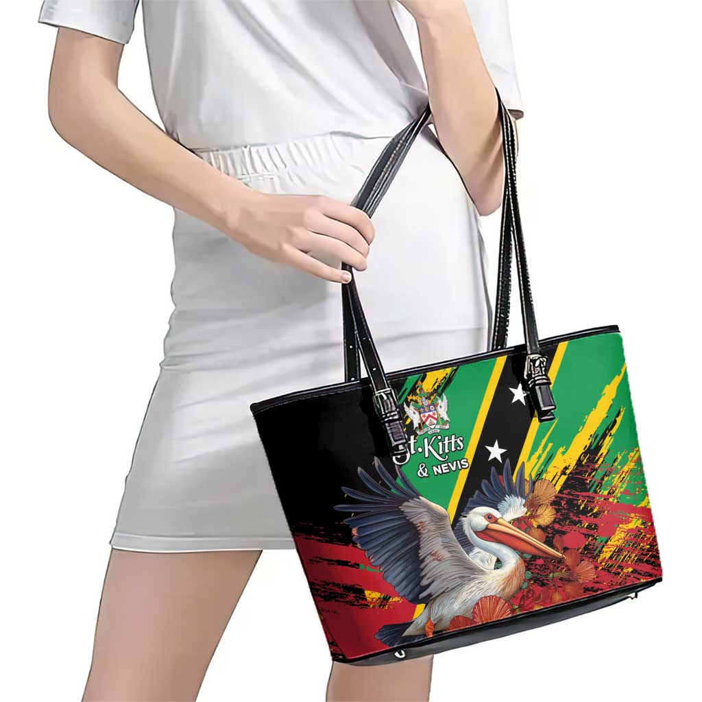 Saint Kitts and Nevis Pelican Leather Tote Bag Royal Poinciana Flowers - Wonder Print Shop