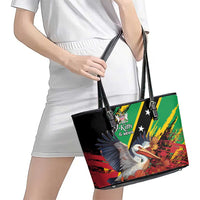 Saint Kitts and Nevis Pelican Leather Tote Bag Royal Poinciana Flowers - Wonder Print Shop
