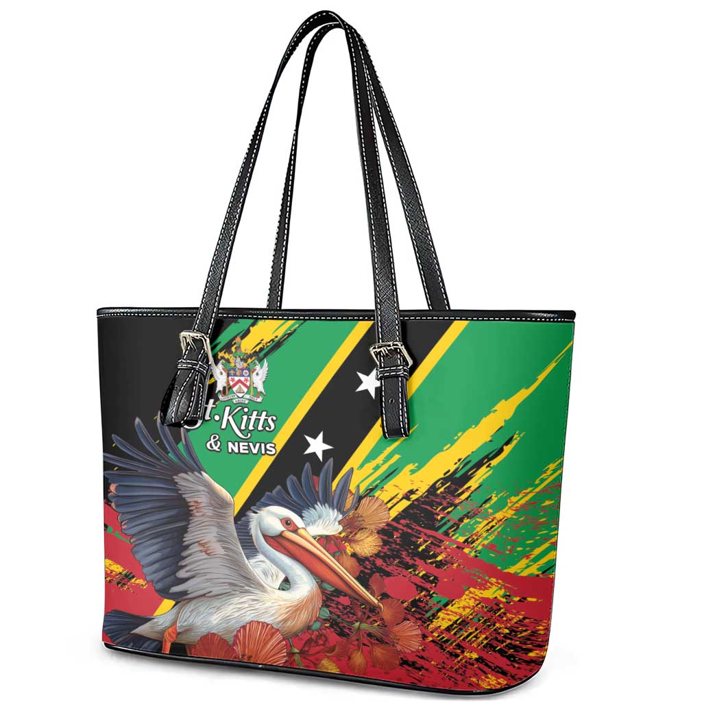 Saint Kitts and Nevis Pelican Leather Tote Bag Royal Poinciana Flowers - Wonder Print Shop