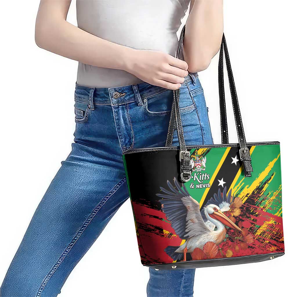 Saint Kitts and Nevis Pelican Leather Tote Bag Royal Poinciana Flowers - Wonder Print Shop