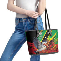 Saint Kitts and Nevis Pelican Leather Tote Bag Royal Poinciana Flowers - Wonder Print Shop