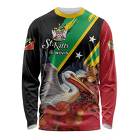 Personalized Saint Kitts and Nevis Pelican Long Sleeve Shirt Royal Poinciana Flowers - Wonder Print Shop