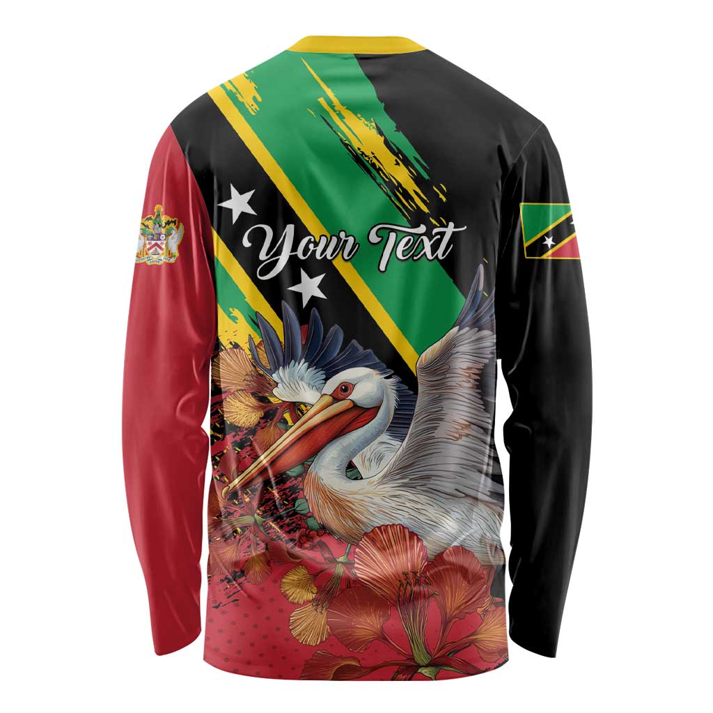 Personalized Saint Kitts and Nevis Pelican Long Sleeve Shirt Royal Poinciana Flowers - Wonder Print Shop