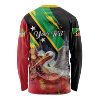 Personalized Saint Kitts and Nevis Pelican Long Sleeve Shirt Royal Poinciana Flowers - Wonder Print Shop