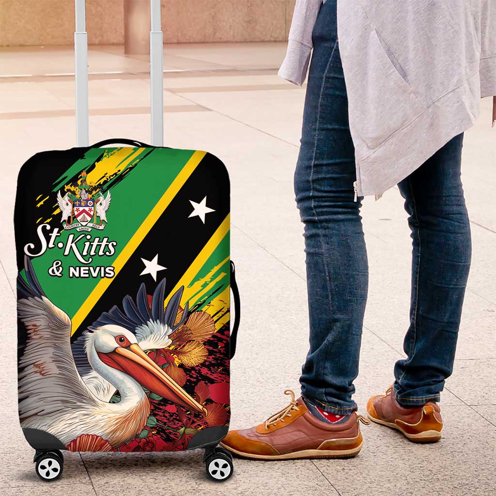 Saint Kitts and Nevis Pelican Luggage Cover Royal Poinciana Flowers - Wonder Print Shop