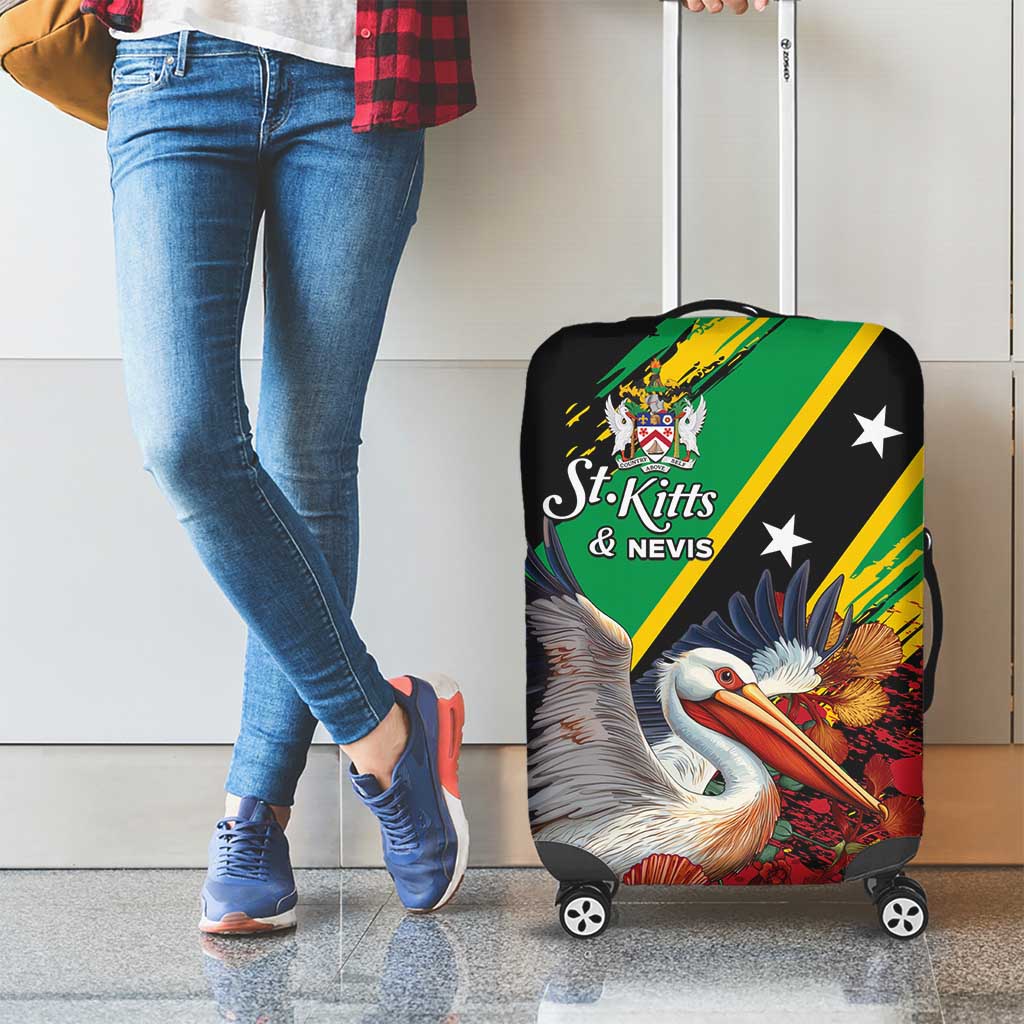 Saint Kitts and Nevis Pelican Luggage Cover Royal Poinciana Flowers - Wonder Print Shop