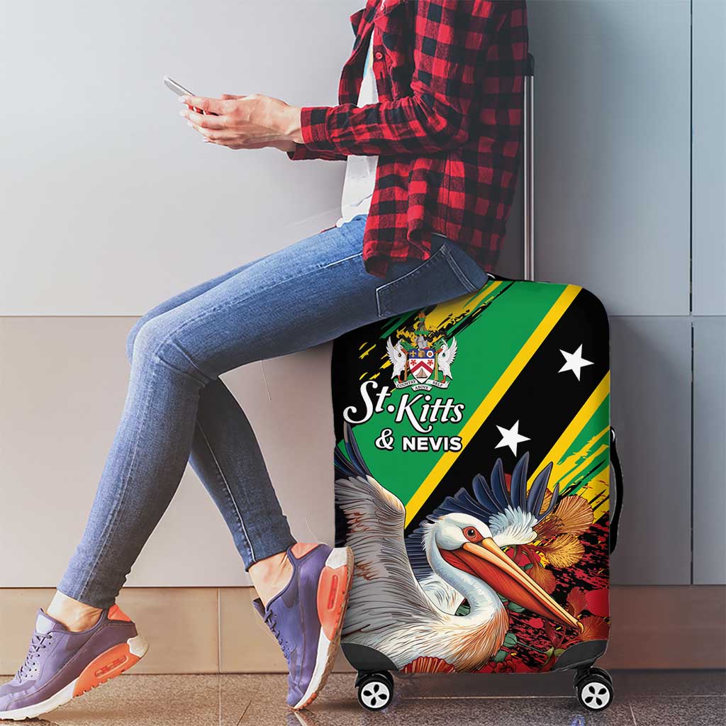 Saint Kitts and Nevis Pelican Luggage Cover Royal Poinciana Flowers - Wonder Print Shop