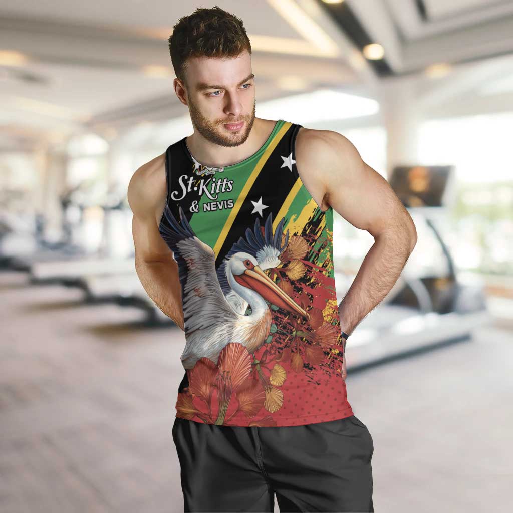 Personalized Saint Kitts and Nevis Pelican Men Tank Top Royal Poinciana Flowers - Wonder Print Shop