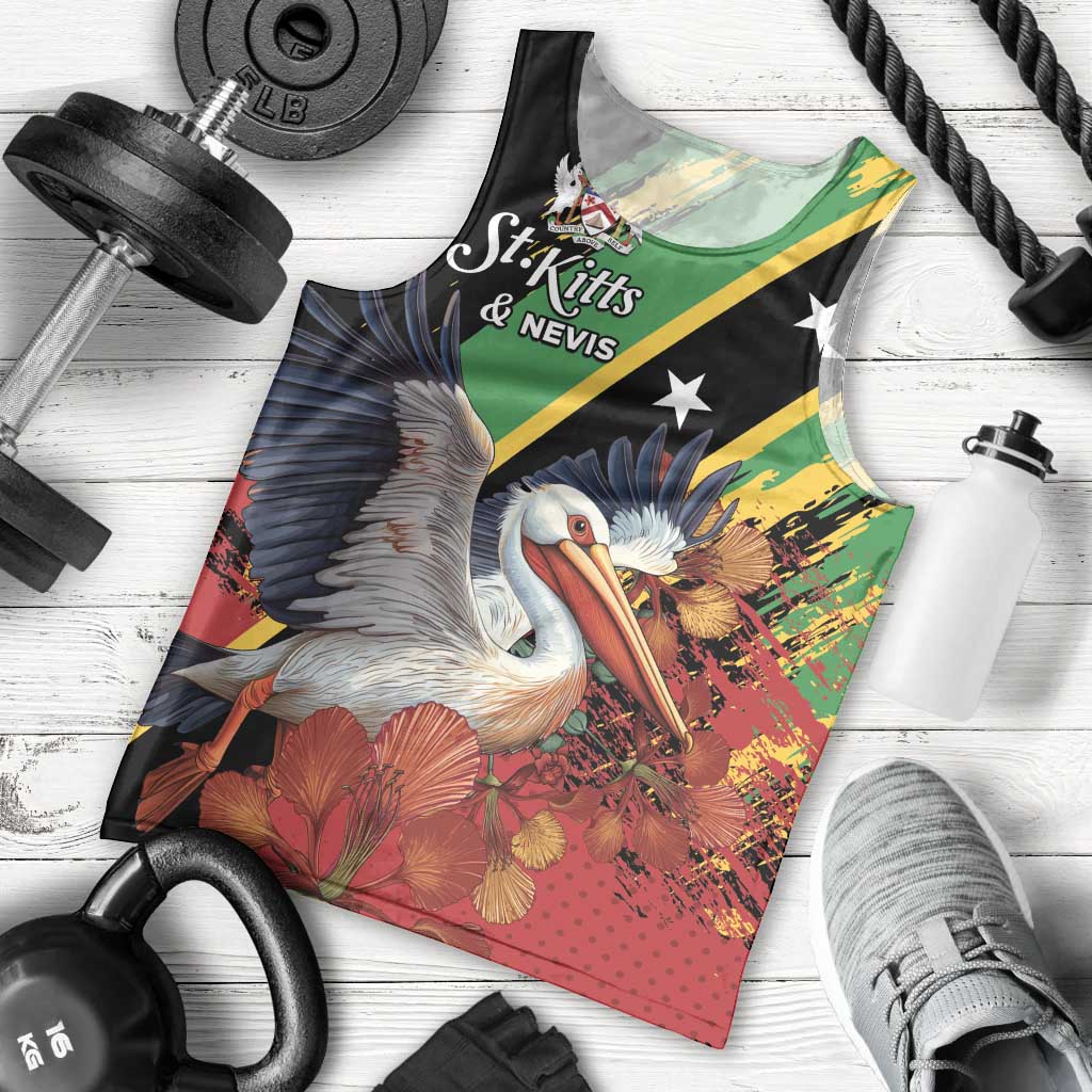 Personalized Saint Kitts and Nevis Pelican Men Tank Top Royal Poinciana Flowers - Wonder Print Shop