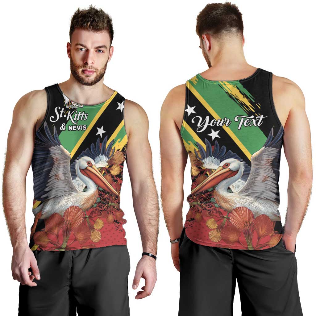Personalized Saint Kitts and Nevis Pelican Men Tank Top Royal Poinciana Flowers - Wonder Print Shop