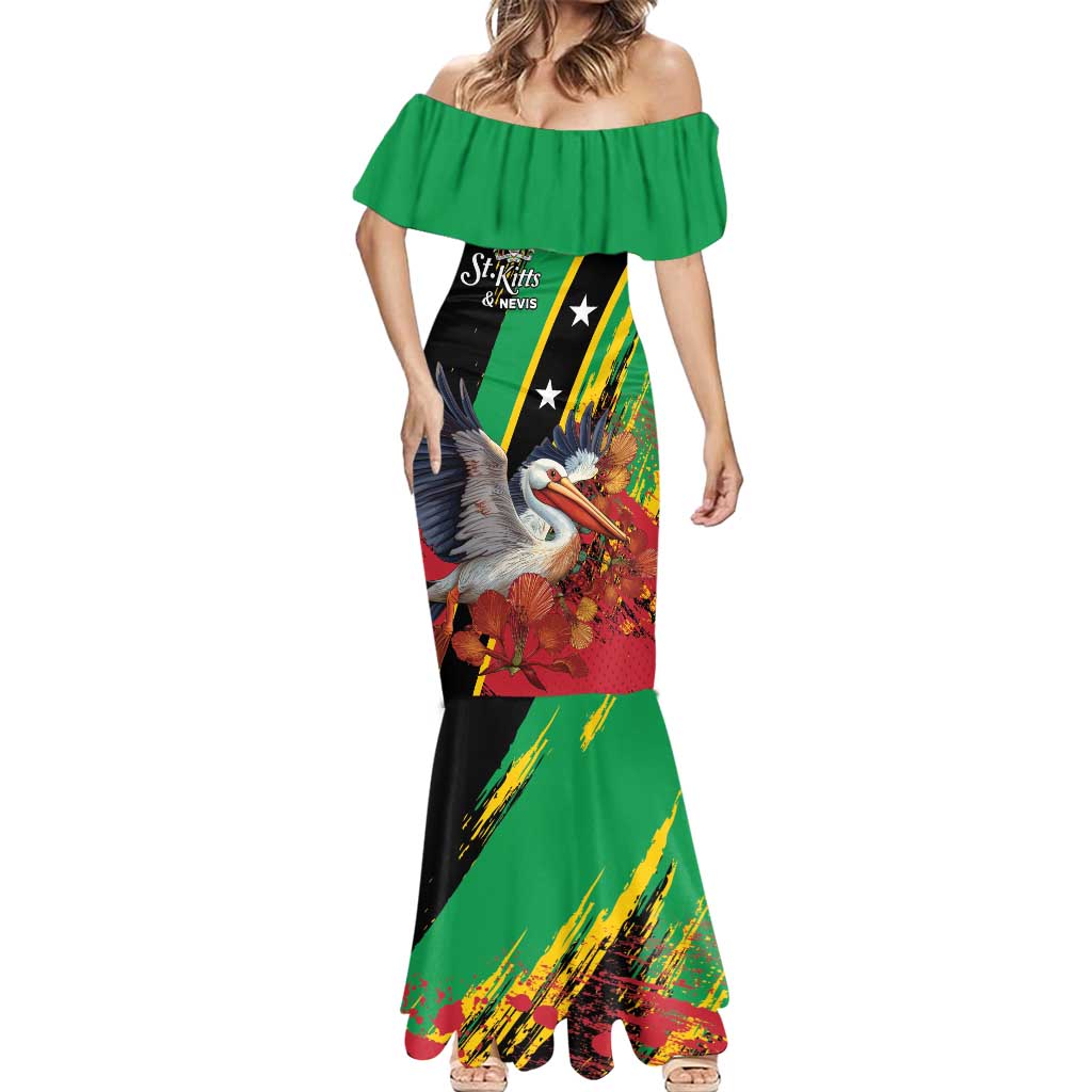 Personalized Saint Kitts and Nevis Pelican Mermaid Dress Royal Poinciana Flowers - Wonder Print Shop