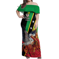 Personalized Saint Kitts and Nevis Pelican Off Shoulder Maxi Dress Royal Poinciana Flowers - Wonder Print Shop