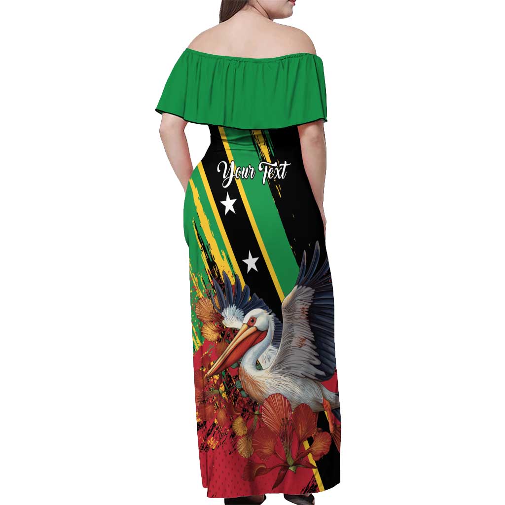Personalized Saint Kitts and Nevis Pelican Off Shoulder Maxi Dress Royal Poinciana Flowers - Wonder Print Shop