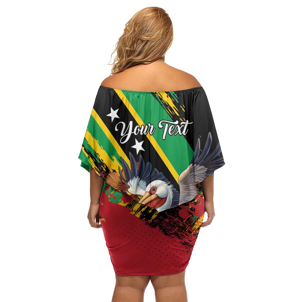 Personalized Saint Kitts and Nevis Pelican Off Shoulder Short Dress Royal Poinciana Flowers - Wonder Print Shop
