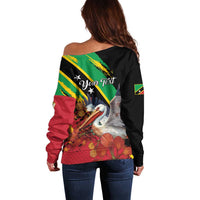 Personalized Saint Kitts and Nevis Pelican Off Shoulder Sweater Royal Poinciana Flowers - Wonder Print Shop