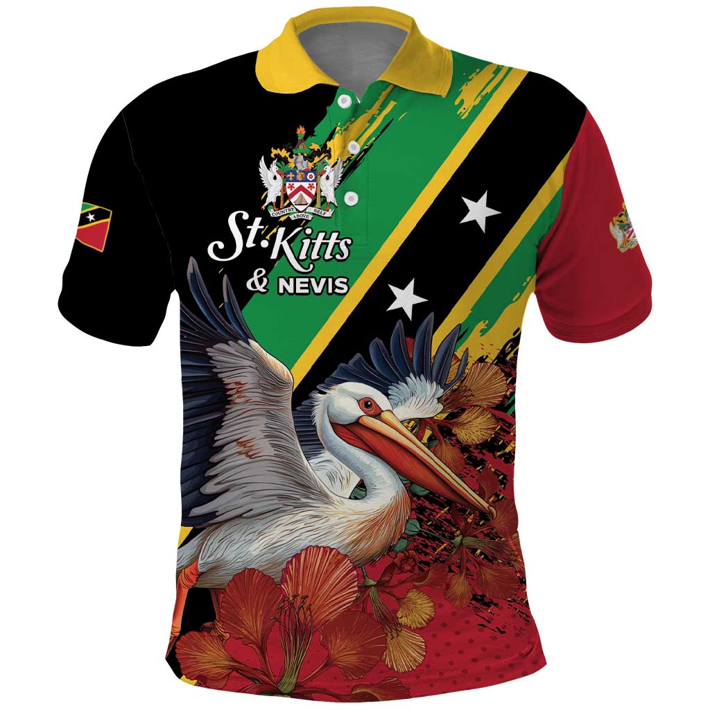 Personalized Saint Kitts and Nevis Pelican Polo Shirt Royal Poinciana Flowers - Wonder Print Shop