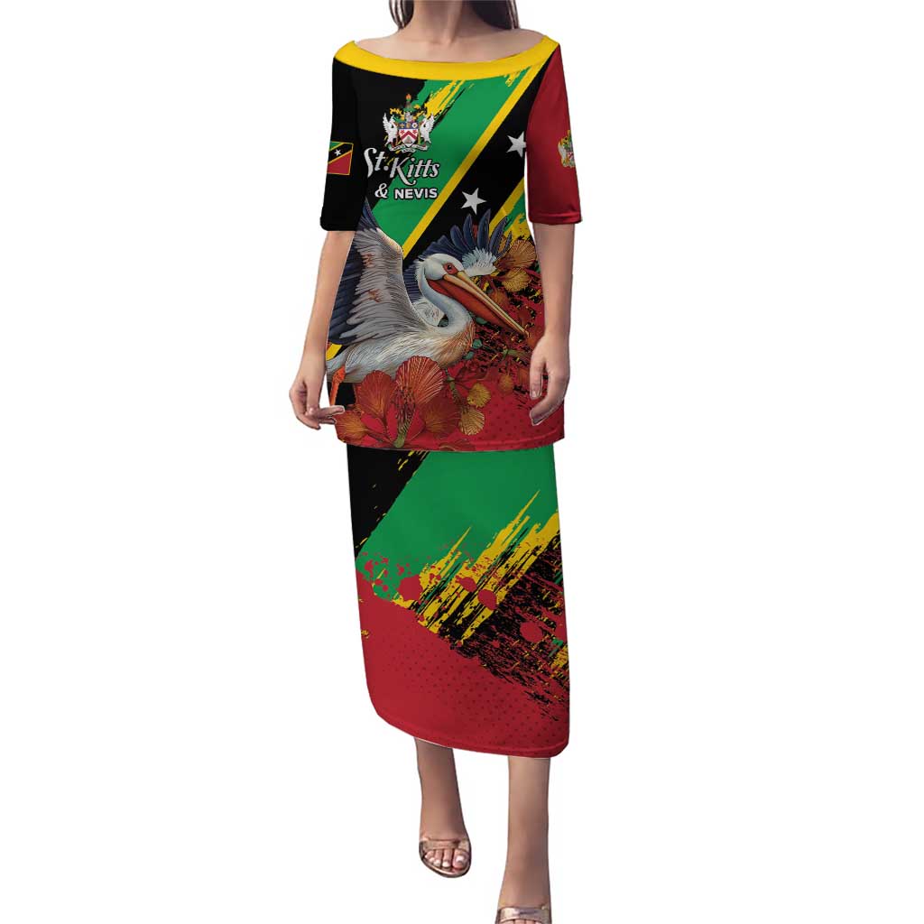 Personalized Saint Kitts and Nevis Pelican Puletasi Royal Poinciana Flowers - Wonder Print Shop