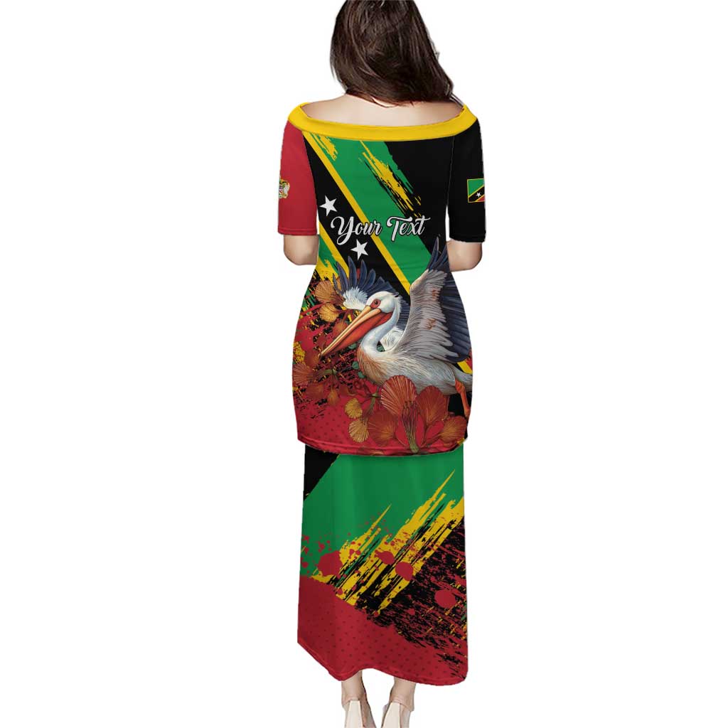 Personalized Saint Kitts and Nevis Pelican Puletasi Royal Poinciana Flowers - Wonder Print Shop