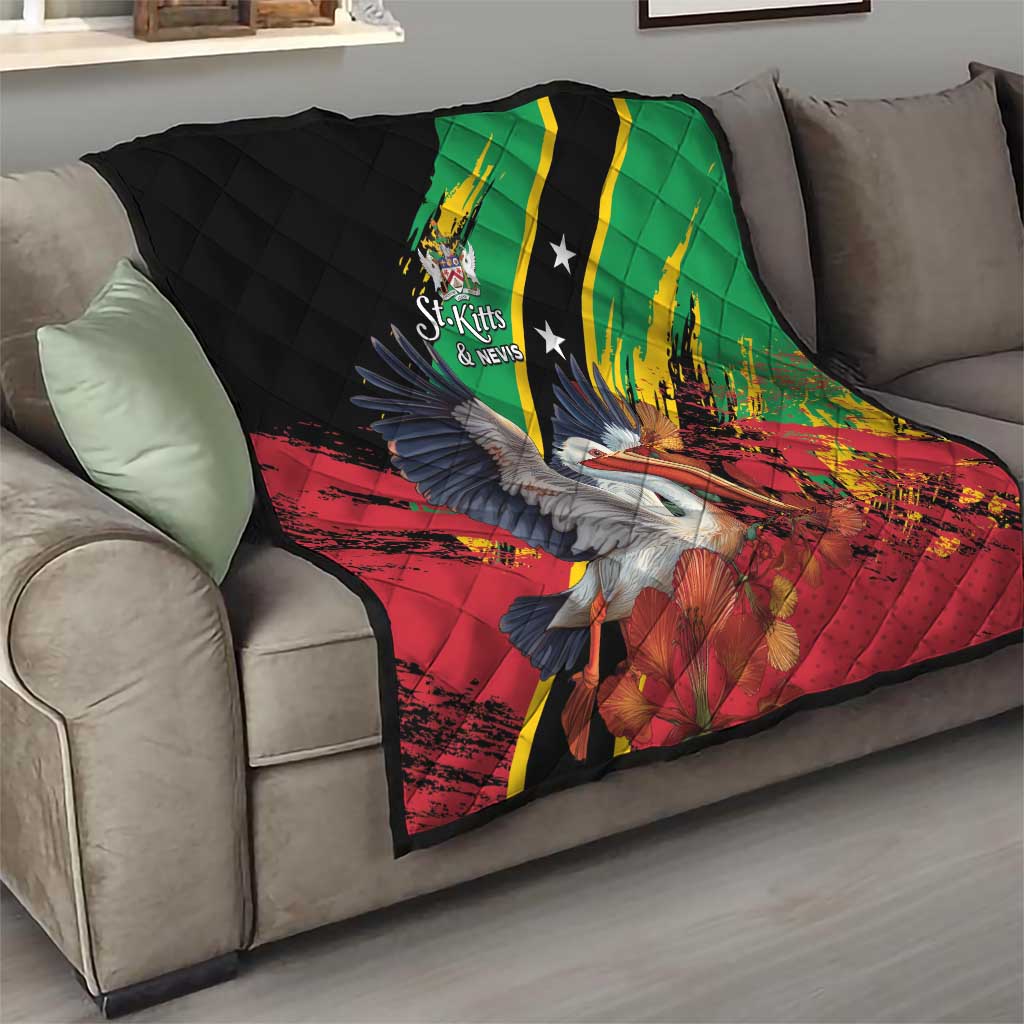 Saint Kitts and Nevis Pelican Quilt Royal Poinciana Flowers - Wonder Print Shop