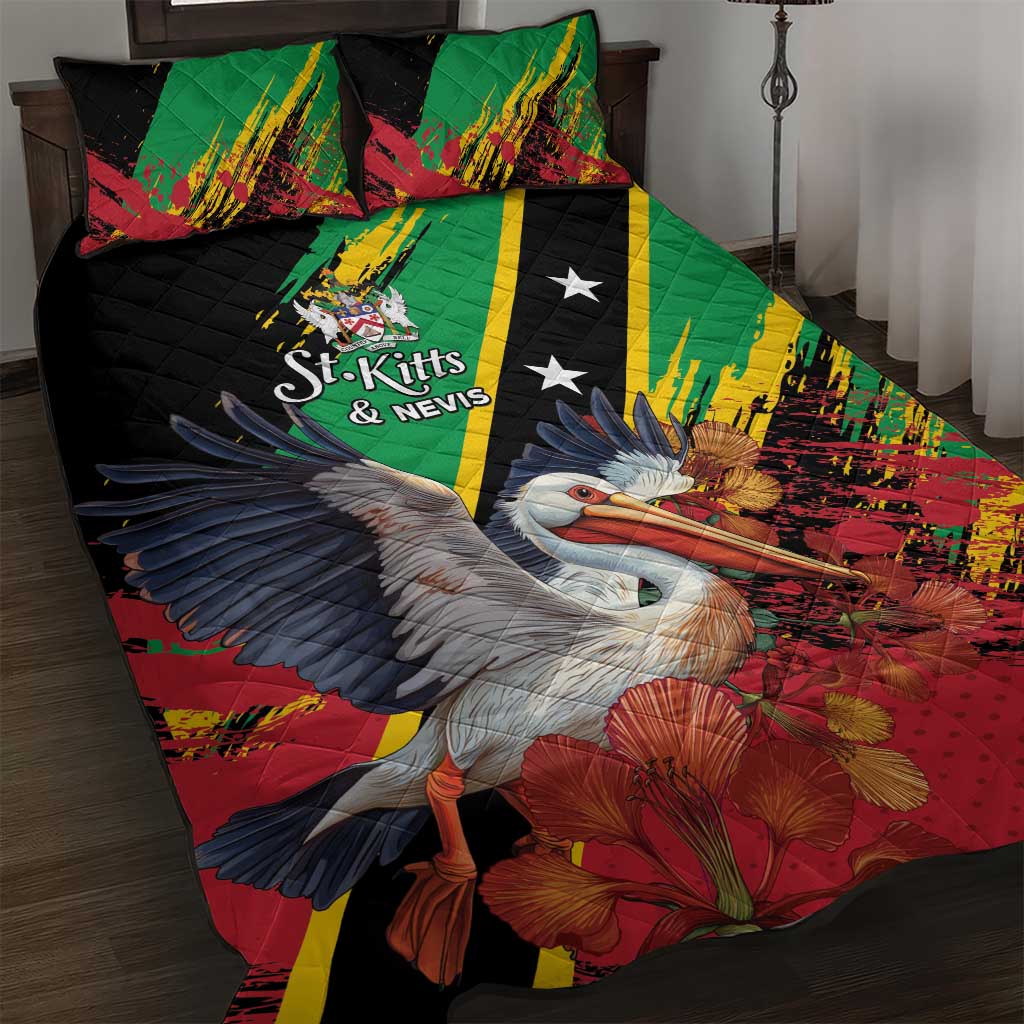 Saint Kitts and Nevis Pelican Quilt Bed Set Royal Poinciana Flowers - Wonder Print Shop