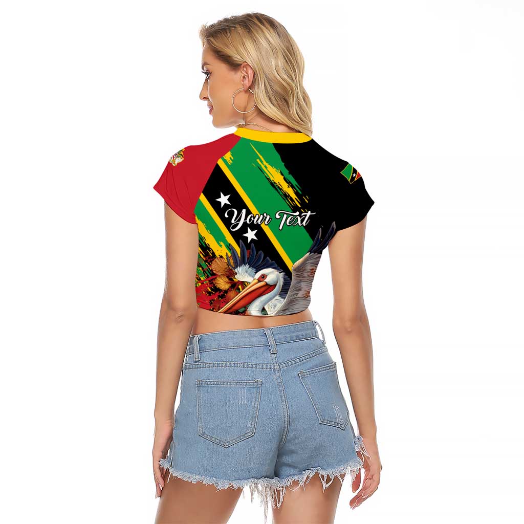 Personalized Saint Kitts and Nevis Pelican Raglan Cropped T Shirt Royal Poinciana Flowers - Wonder Print Shop