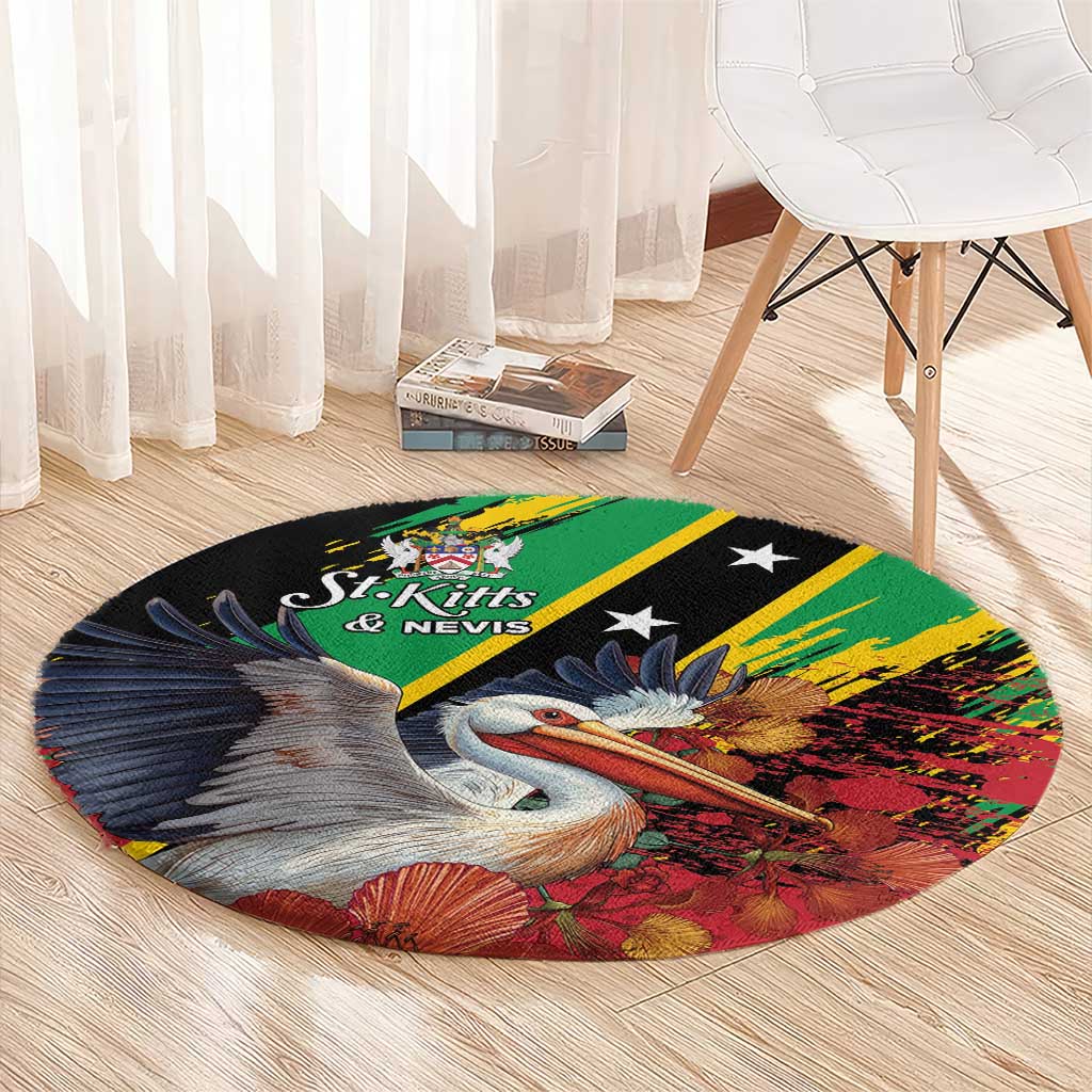 Saint Kitts and Nevis Pelican Round Carpet Royal Poinciana Flowers - Wonder Print Shop