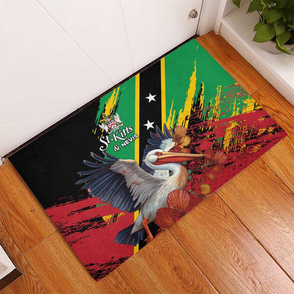 Saint Kitts and Nevis Pelican Rubber Doormat Royal Poinciana Flowers - Wonder Print Shop