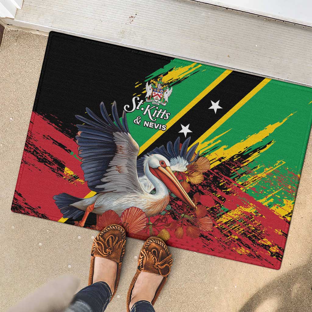 Saint Kitts and Nevis Pelican Rubber Doormat Royal Poinciana Flowers - Wonder Print Shop