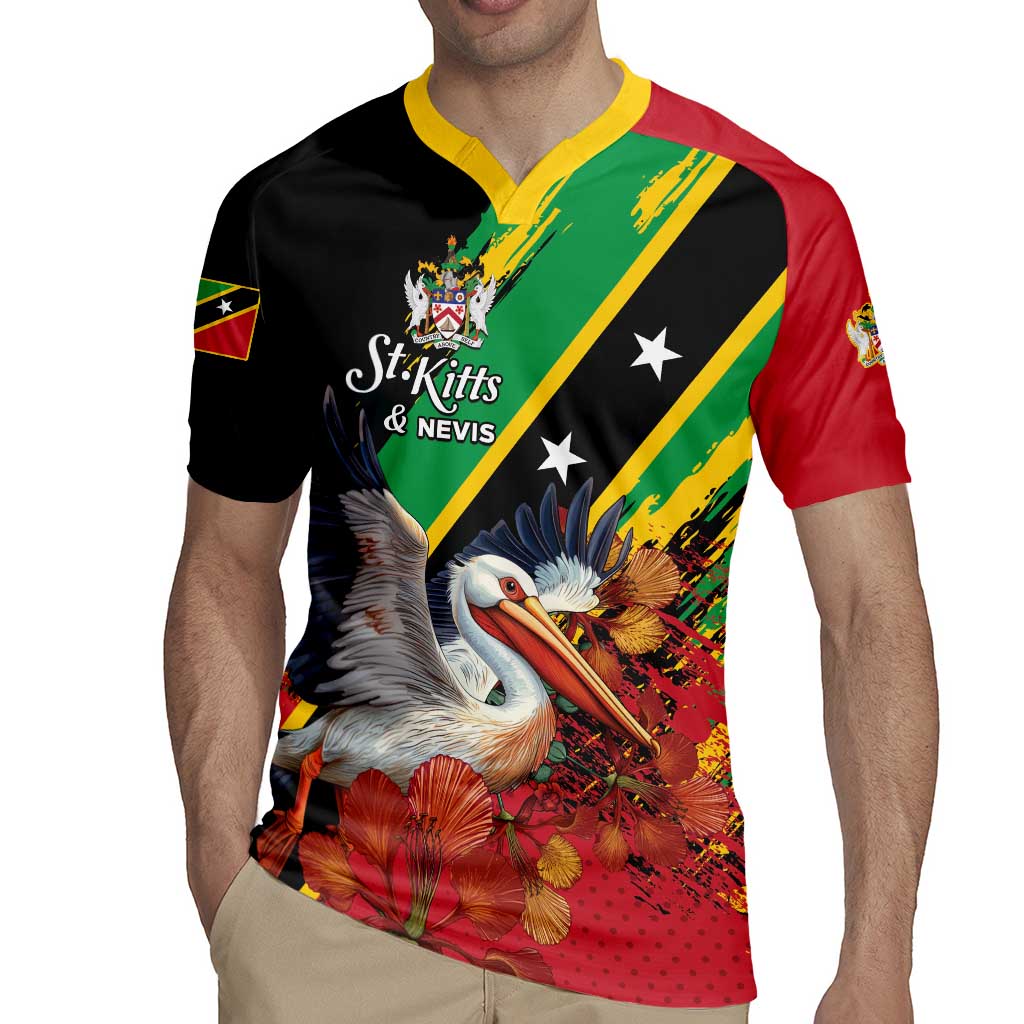 Personalized Saint Kitts and Nevis Pelican Rugby Jersey Royal Poinciana Flowers - Wonder Print Shop