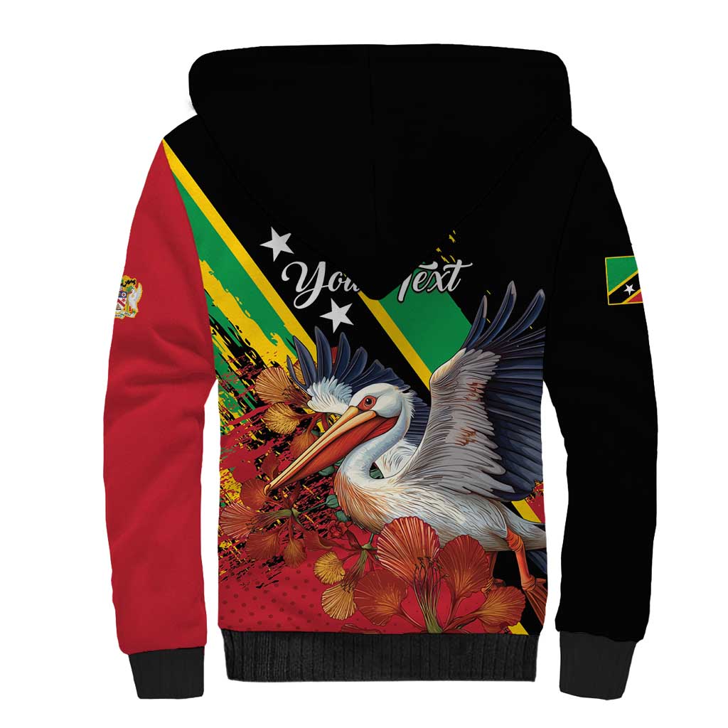 Personalized Saint Kitts and Nevis Pelican Sherpa Hoodie Royal Poinciana Flowers - Wonder Print Shop