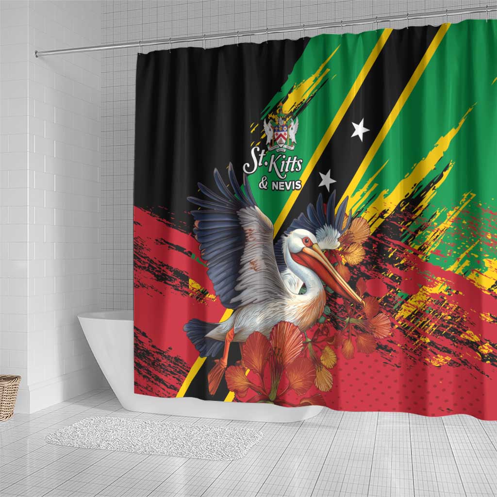 Saint Kitts and Nevis Pelican Shower Curtain Royal Poinciana Flowers - Wonder Print Shop