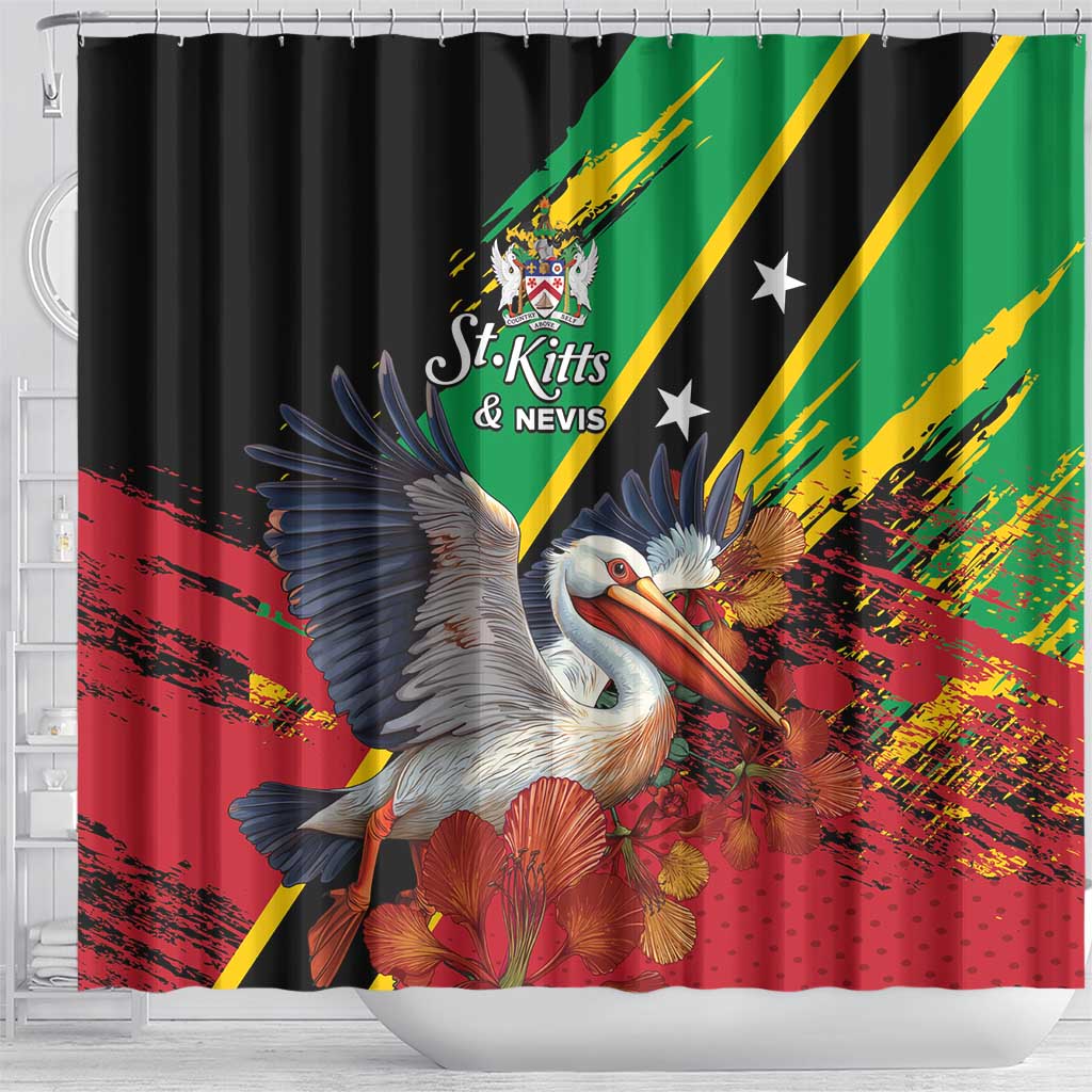 Saint Kitts and Nevis Pelican Shower Curtain Royal Poinciana Flowers - Wonder Print Shop