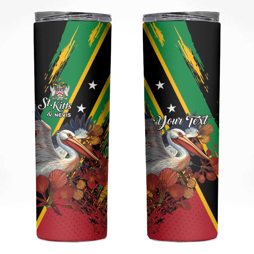 Personalized Saint Kitts and Nevis Pelican Skinny Tumbler Royal Poinciana Flowers - Wonder Print Shop