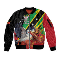Personalized Saint Kitts and Nevis Pelican Sleeve Zip Bomber Jacket Royal Poinciana Flowers - Wonder Print Shop