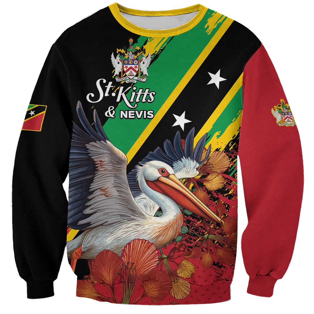 Personalized Saint Kitts and Nevis Pelican Sweatshirt Royal Poinciana Flowers - Wonder Print Shop