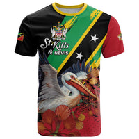 Personalized Saint Kitts and Nevis Pelican T Shirt Royal Poinciana Flowers - Wonder Print Shop