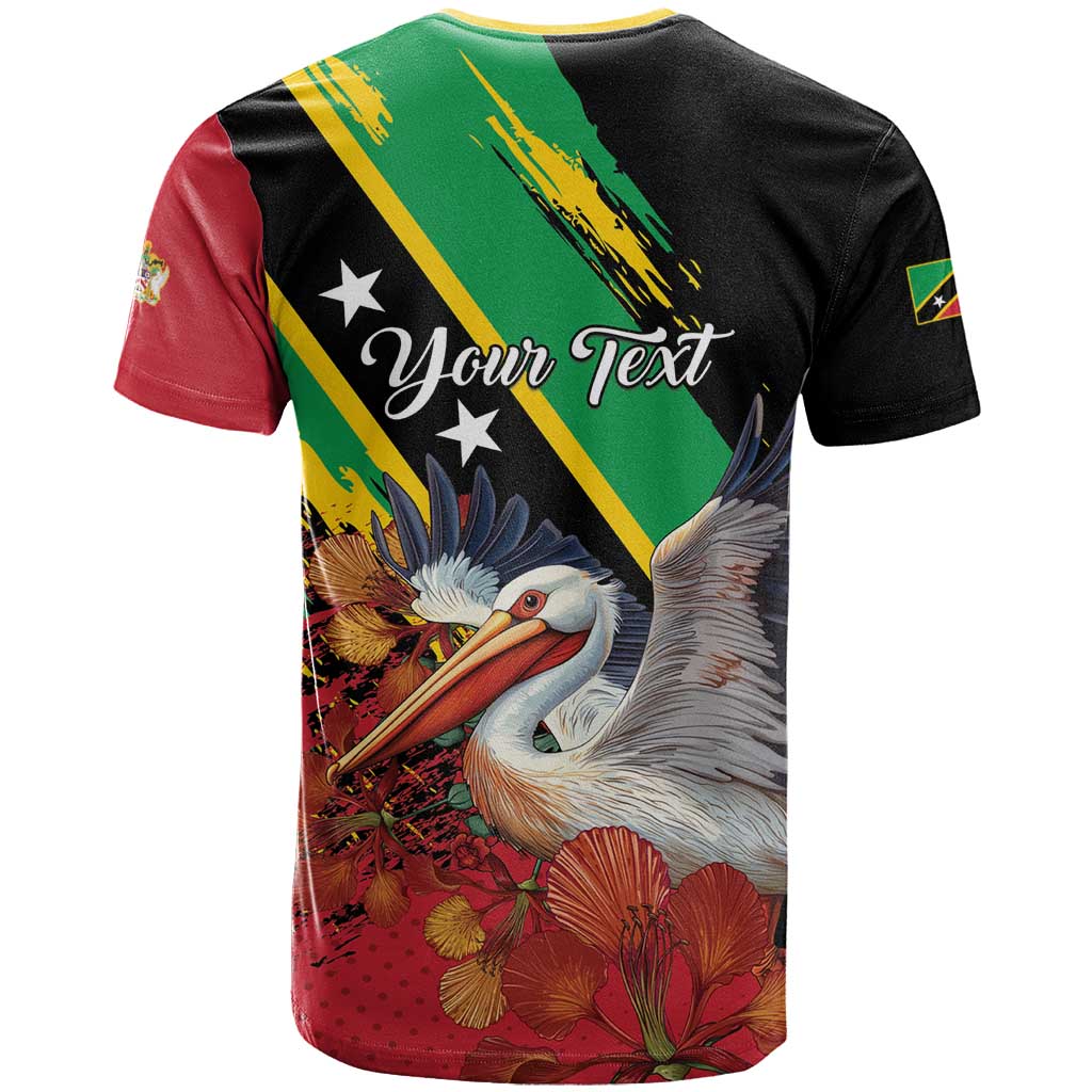 Personalized Saint Kitts and Nevis Pelican T Shirt Royal Poinciana Flowers - Wonder Print Shop